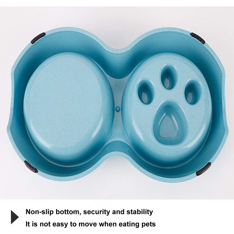 Tineer Double Pet Dog Slow Feeder Bowl,Stainless Steel Anti-choke Puppy Food and Water Feeder for Dog Cats (Blue) Blue - PawsPlanet Australia