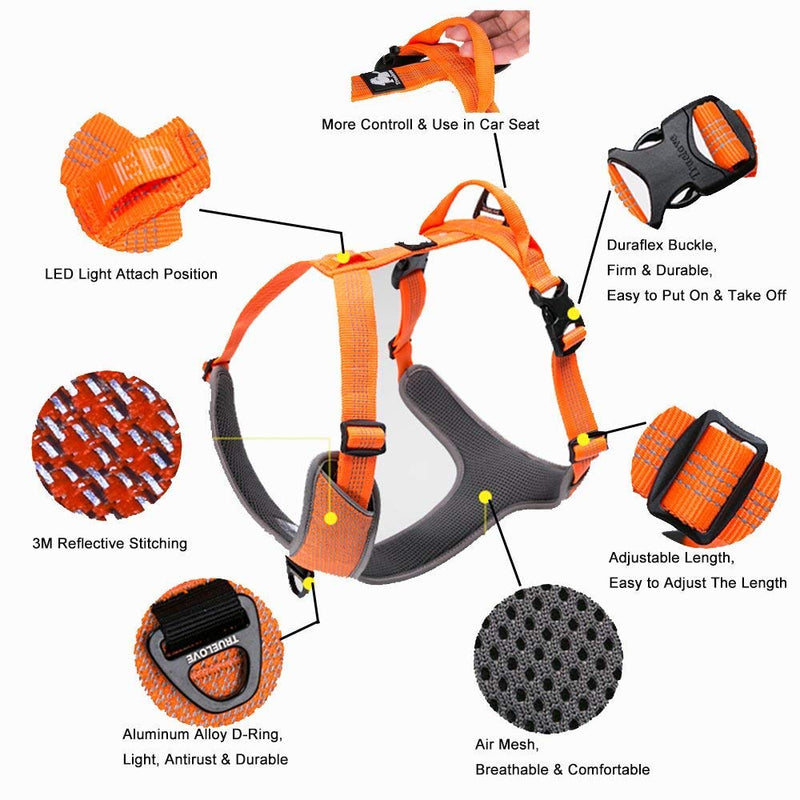 RC GearPro No Pull Dog Harness Outdoor Adventure Reflective Vest with Handle and 2 Leash Attachments Matching Leash Collar for Pet Walking Training Running (M, orange) M - PawsPlanet Australia