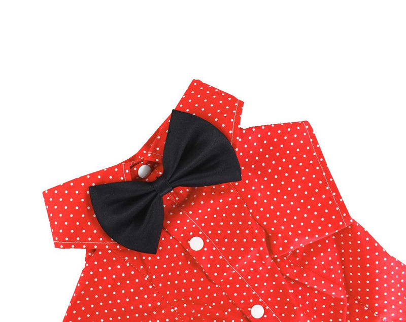 [Australia] - HOODDEAL Red Dog Shirt Polka dot Soft Casual Gentle Dog Western Shirt Dog Clothes Dog Cotton Shirt + Dog Wedding Tie Small 