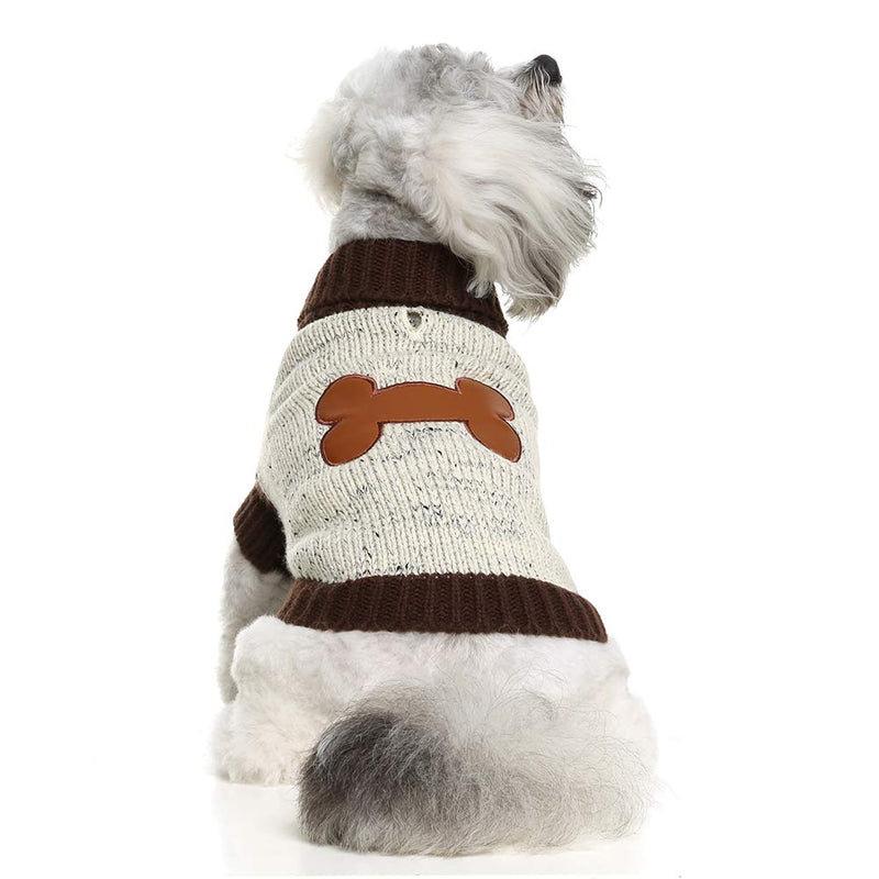 BINGPET Dog Jumpers Christmas Turtleneck Sweaters Xmas Gift Brown Bone Pattern, Puppy Winter Warm Cloth for Small Medium Large Dogs S (Pack of 1) - PawsPlanet Australia