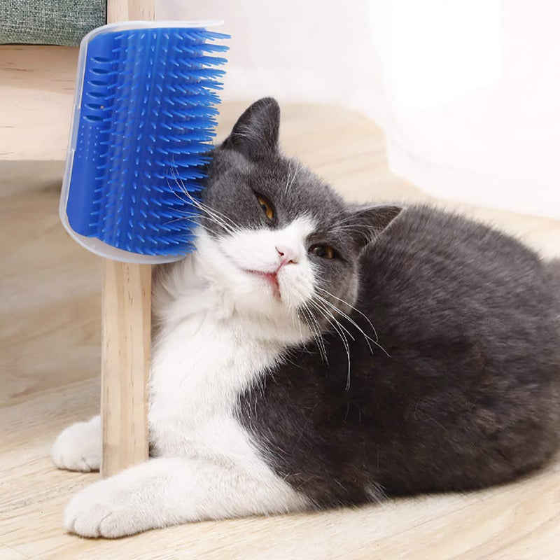 [Australia] - Love Dream Cat Self Groomer, 4 Pack Cat Grooming Brush with Catnip, Wall Corner Groomers Soft Grooming Brush Massage Combs for Short Long Fur Cats, Softer Massager Toy for Kitten Puppy 2 Grey+2 Blue 