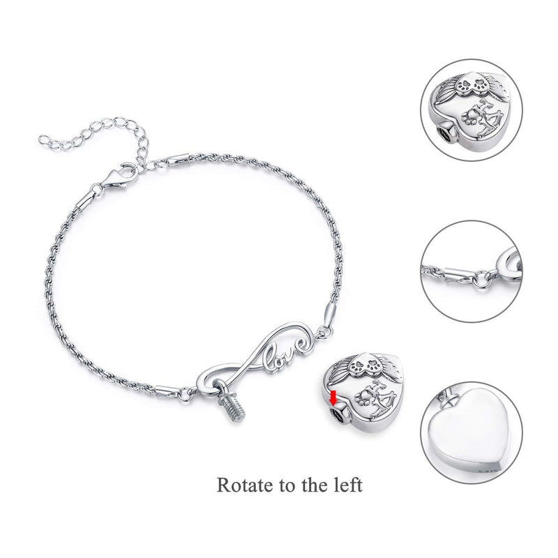 LOOVE Sterling Silver Pet Cremation Bracelet For Ashes, Dog Paw with Angel Wing Heart Urn Bracelet for Dog Cat Ashes, Keepsake Charm Jewelry Memorial Gift - PawsPlanet Australia