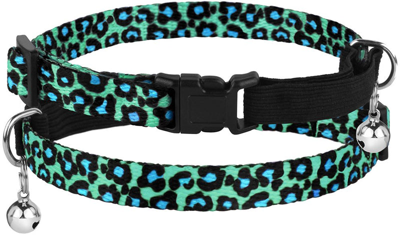 [Australia] - CollarDirect Breakaway Cat Collar with Leopard Print Pack of 2 PCS, Safety Kitten Collar for Cats with Bell and Elastic Strap, Adjustable Size 7-11 Inch Pink/Green 