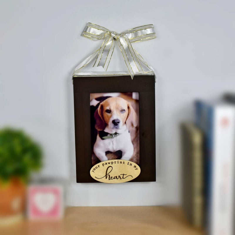 [Australia] - I’m Solid Wood Pet Memorial 2 Sided Picture Frame to Stand & Hang, Great for Pet Remembrance Sympathy Gift, Loss of Pets Dog or Cat Keepsake :Forever Love/Your Pawprint in My Heart”, 4x6 (Brown) Brown 