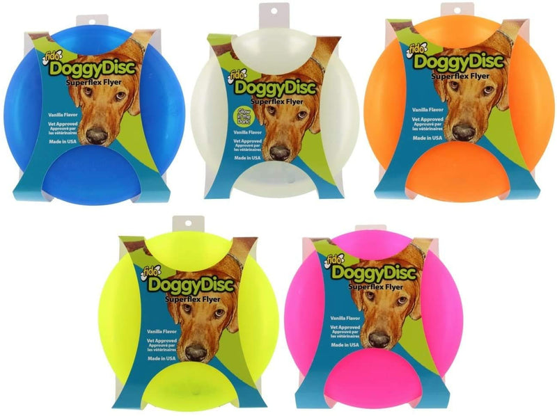 Fido 3 Pack of DoggyDisc Superflex Flyer Dog Toys, 6.5 Inch, Vanilla Flavored, Assorted Colors - PawsPlanet Australia