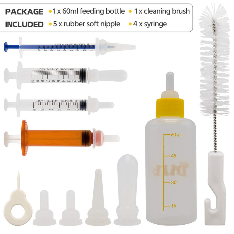 [Australia] - Newborn Kitten Feeding Milk Bottle Kit with Replacement Silicone Nipples and Animal Dropper Feeder 