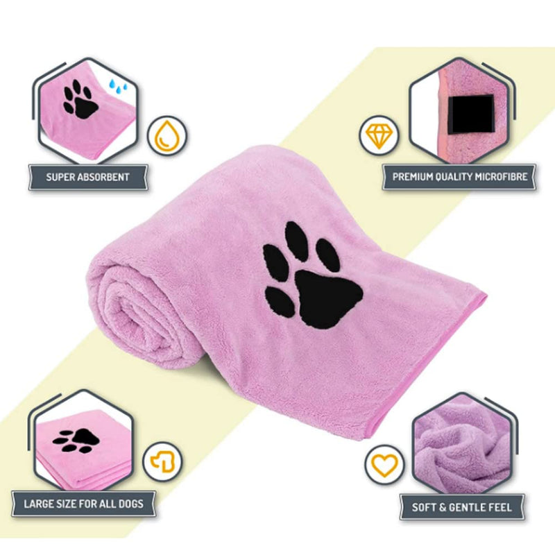 EVERBUY Pet Towels Microfibre Pet Towels Soft and Absorbent Dog Towels 100cm x 60cm (Pack of 2, Pink & Grey) Pack of 2 - PawsPlanet Australia