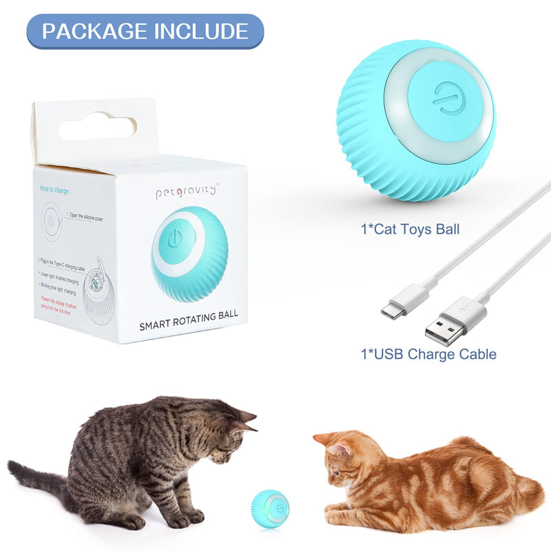 EXTFANS Cat Toy Electric Cat Ball with LED Light, Automatic 360 Degree Rollball Interactive Cat Toy with USB Rechargeable Interactive Cat Ball for Cats (Blue) - PawsPlanet Australia