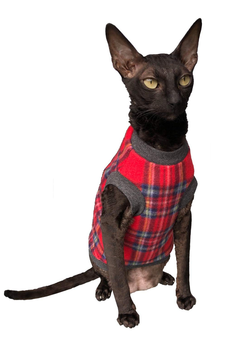 Kotomoda cat's sweater Plaid Red Grey Naked Cat Hairless Sphynx Cat Clothes (XS) XS - PawsPlanet Australia