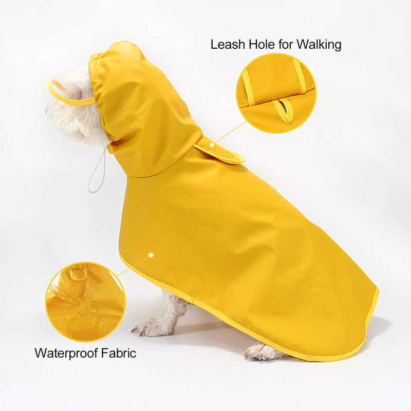 Podazz Dog Raincoat Small Medium Dog Poncho with Hood, Pet PU Rain coat for Dogs Cats Apparel Clothes, Ultra-Light Breathable Dog Rain Jacket for Puppies Small Medium Dogs Yellow L - PawsPlanet Australia