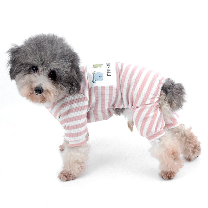 Ranphy Small Dog Stripe Pajamas Winter Comfy Cotton Pet Clothes Puppy Outfit Cat Apparel Doggy Pyjamas PJS Shirt Yorkie Jumpsuit Boys for Summer Autumn Pink Size S S(Back: 20cm; Chest: 32cm) Style4 - PawsPlanet Australia