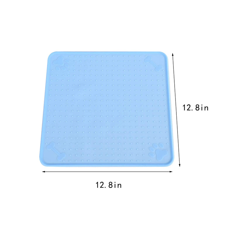 MKDcom Pet Placemat for Dog and Cat, 2 Pack Silicone Waterproof Dog Food Bowl Mats for Floors, Cat Feeding Mats Tray for Prevent Food and Water Overflow, 12.8 inches x 12.8 inches Blue - PawsPlanet Australia