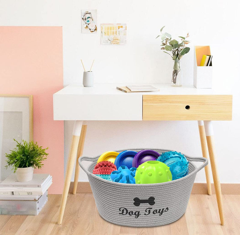 Morezi Durable cotton dog toy box with handle, pet toy basket(grey), toy dog storage - Perfect for organizing puppy small dogs doggies toys, treats, blankets, leashes, clothes - Dog - Gray - PawsPlanet Australia