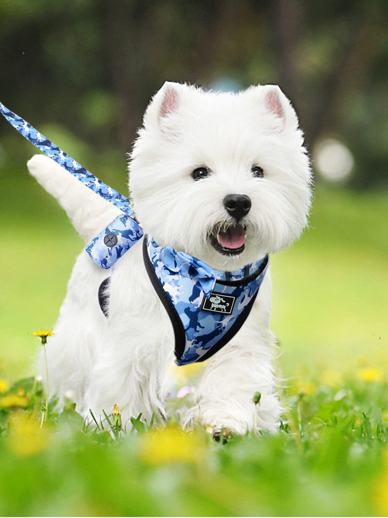 No Pull Dog Harness and Leash Set, Reflective Step in Dog Vest Harness Set with Bow Collar, Leash and Poop Bag Holder Blue S (neck 11" chest 11.4"-15.7") - PawsPlanet Australia