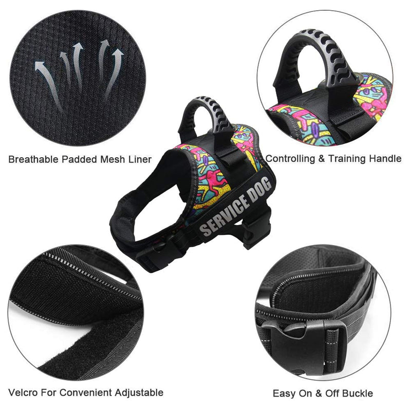 Adjustable Reflective Dog Harness Anti-Pull Soft Padded Comfortable Breathable Harness Vest for Small, Medium and Large Dogs M Painted - PawsPlanet Australia