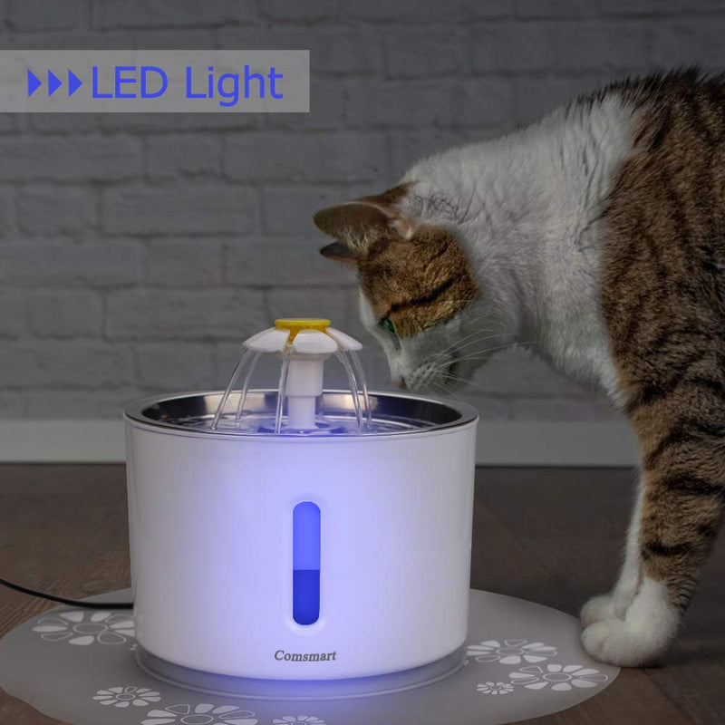 [Australia] - Comsmart Cat Water Fountain, 81oz/2.4L LED Pet Fountain Stainless Steel Automatic Drinking Water Dispenser for Cats, Dogs, Other Pets Grey 