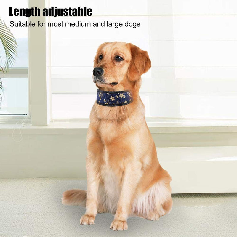 Atyhao Pet Neck Collar, Comfortable Adjustable Nylon Reflective Dog Collar Lovely Soft Pet Collar with Soft Padding Fashionable Headwear Decor Supplies(Navy Blue+Flowers L) Navy Blue+Flowers L - PawsPlanet Australia