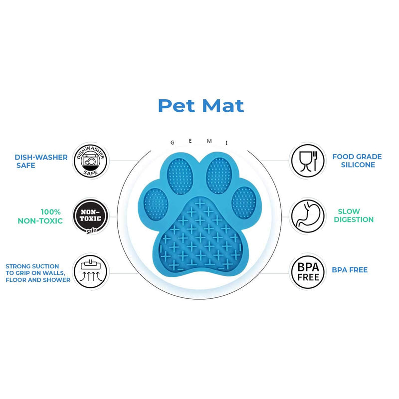 Dog Bath Lick Mat with Super Suction for Bathing GroomingTraining Prevent Dog Anxiety Pet Lick Pad Slow Feeder Perfect for Dog Cat Food Yogurt Peanut Butter Blue - PawsPlanet Australia