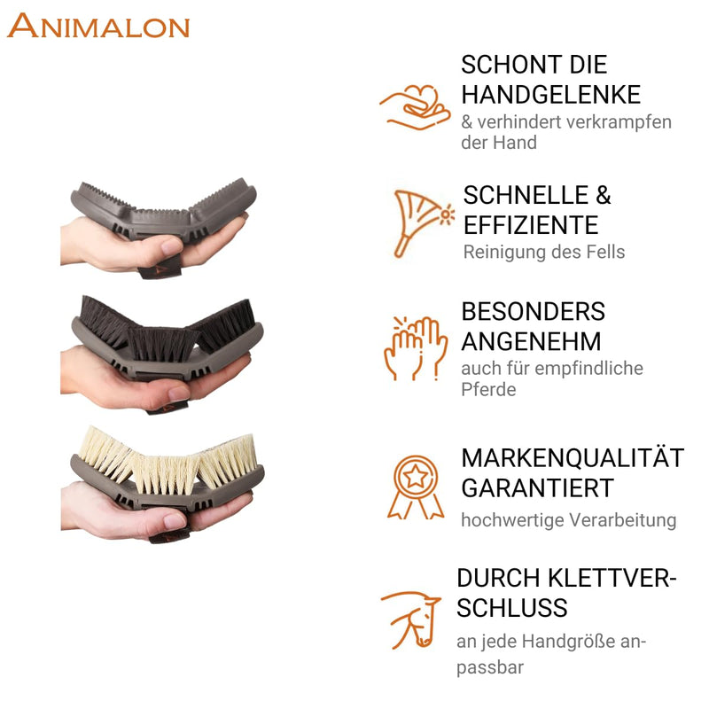 Animalon basic set | Brush brush, curry comb, root brush, tail & mane brush & hoof brush | Basic equipment for daily horse care (brown) brown - PawsPlanet Australia