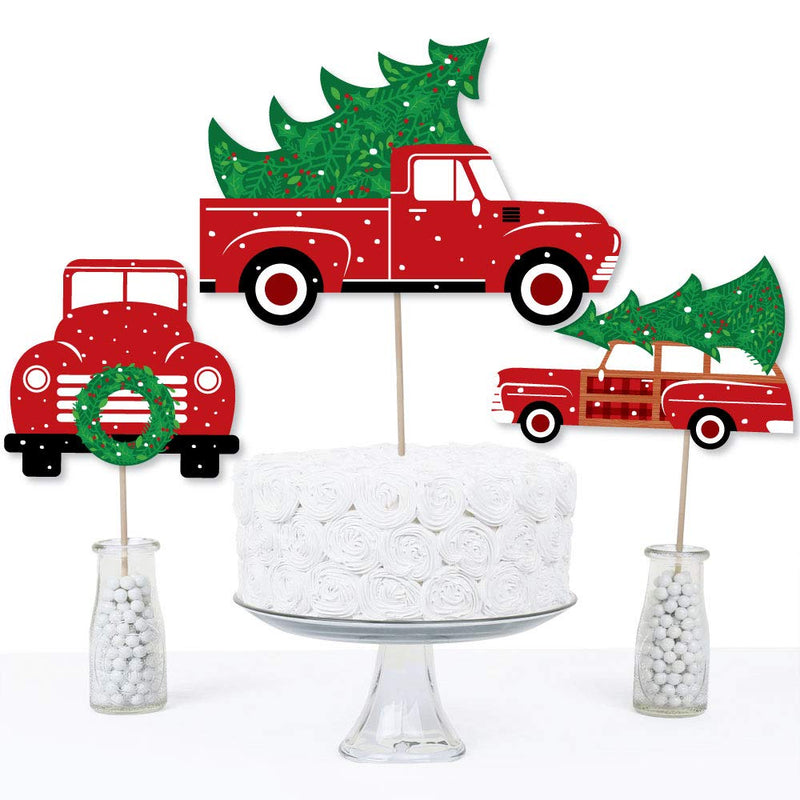 Big Dot of Happiness Merry Little Christmas Tree - Red Truck and Car Christmas Party Centerpiece Sticks - Table Toppers - Set of 15 - PawsPlanet Australia