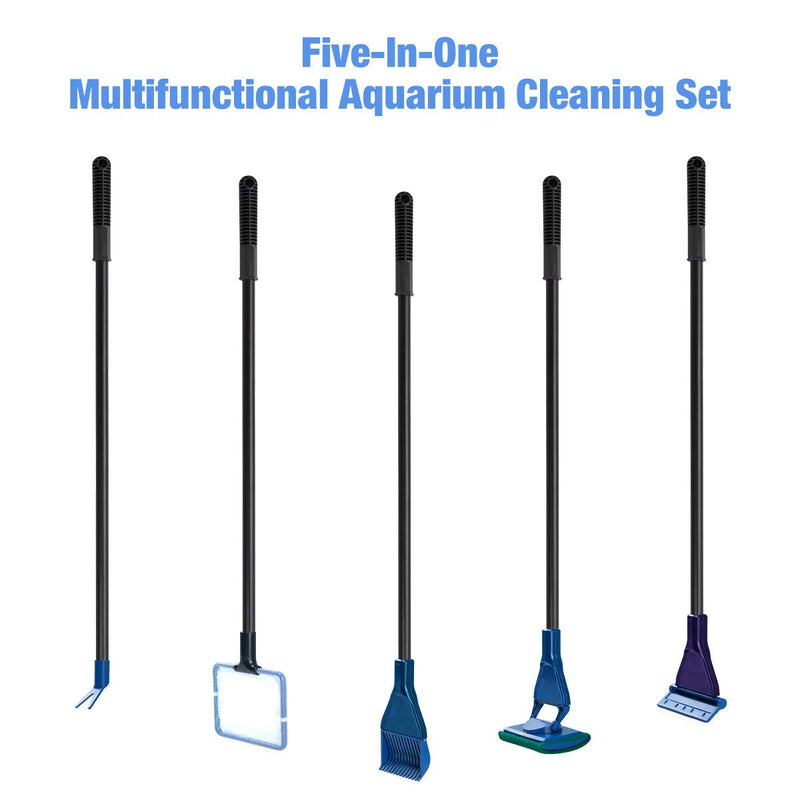 [Australia] - Songway 5 in 1 Aquarium Fish Tank Clean Tool Set/Fish Net, Gravel Rake, Algae Scraper, Plant Fork, Sponge/Multi-Function Cleaning kit for Aquarium Fish Tank 