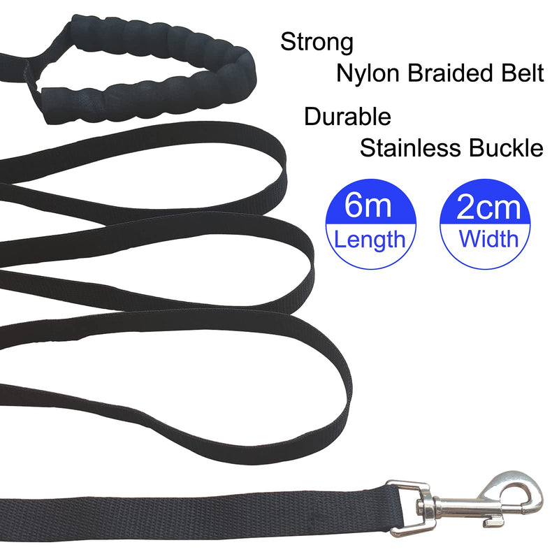Mainiusi Dog Training Lead Leash 6m /20ft Extra Long Line Dog Rope for Large, Medium, Small Dogs Pet Nylon Recall Lead for Camping Tracking Training Obedience Backyard Playing Running 6m with padded handle Black - PawsPlanet Australia