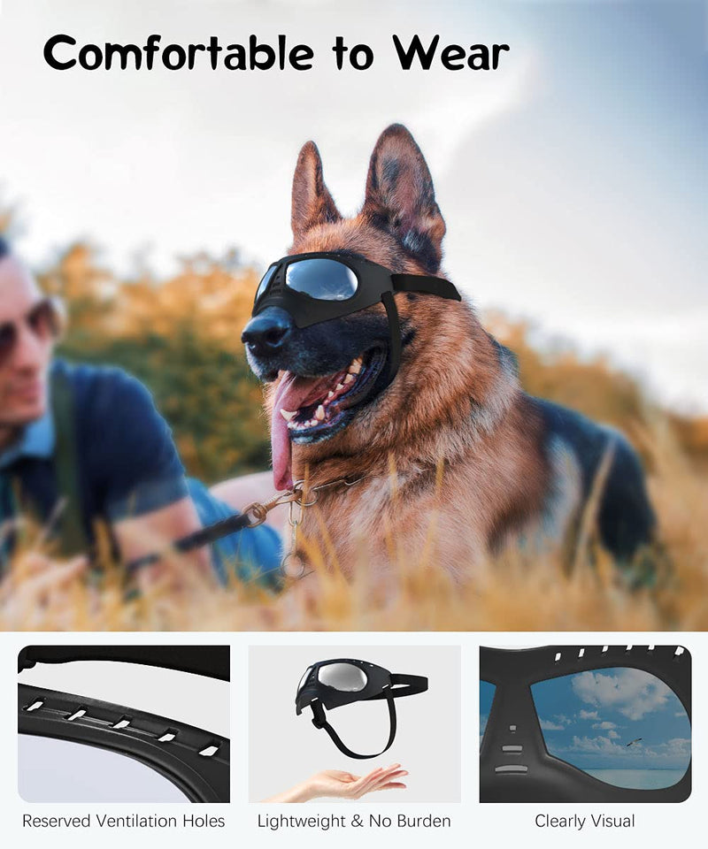 Lewondr Dog Goggles for Medium & Large Breed, Dog UV Protection Sunglasses Eye Wear Protection with Adjustable Strap Waterproof Doggles Sun Glasses Doggie Windproof Anti-Fog Doggy Glasses, Black - PawsPlanet Australia