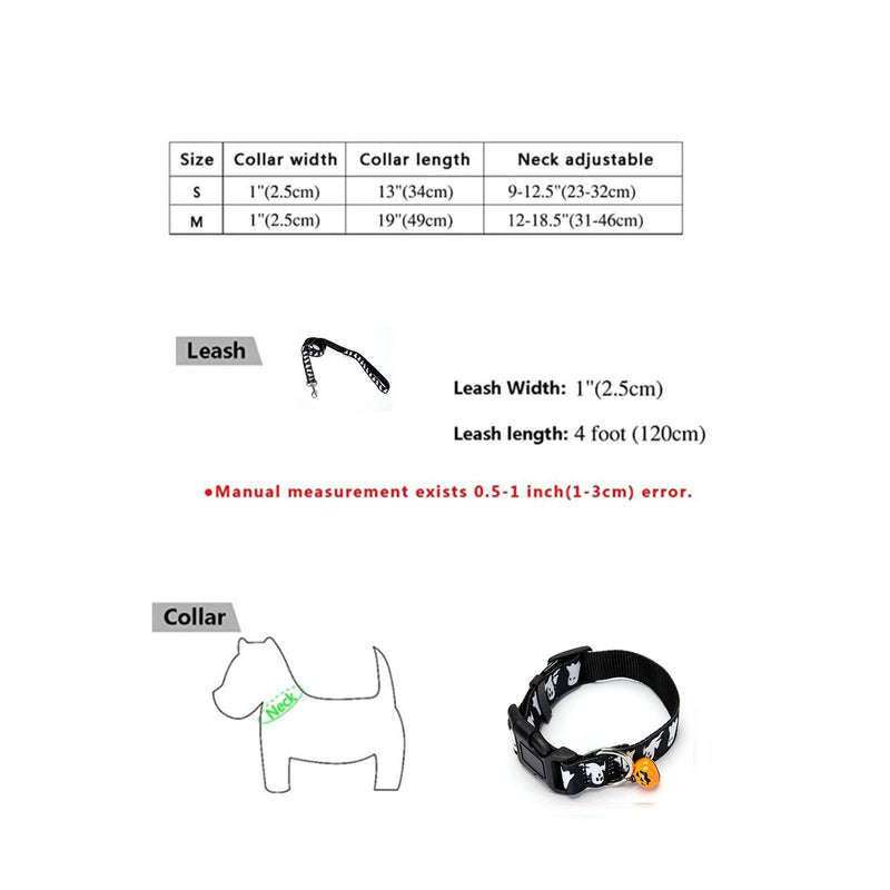 Generous Halloween Dog Collar and Leash Set - Adjustable Halloween Dog Leash and Collar with Fun Patterns,Cute Bell and Metal Buckle (S:9''-12.5'', Black ghost) S:9''-12.5'' - PawsPlanet Australia