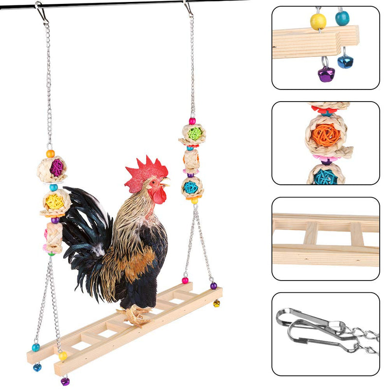 Lurowo Chicken Swing, Natural Wooden Chicken Toys Hanging with Rattan Balls and Twine Rope, Handmade Bird Swing Perch for Hen Parrot Macaw Large Birds Training (A) A - PawsPlanet Australia