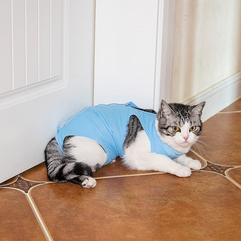 Cat Surgery Recovery Suit for Abdominal Wounds or Skin Diseases, Anti-Licking Cat Puppy Onesies After Surgery Wear, E-Collar Alternative, Post-Operative Pet Surgical Recovery Vest Shirt (S,Blue) S Blue - PawsPlanet Australia