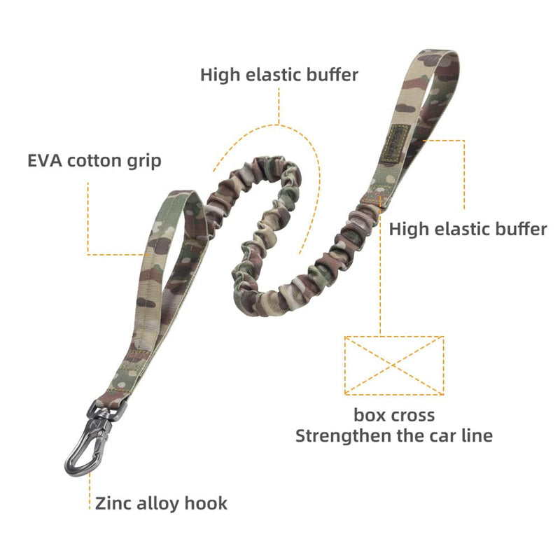 EXCELLENT ELITE SPANKER Tactical Bungee Dog Leash Military Police Dog Training Leash Rope with 2 Control Handles (Camouflage) Camouflage - PawsPlanet Australia