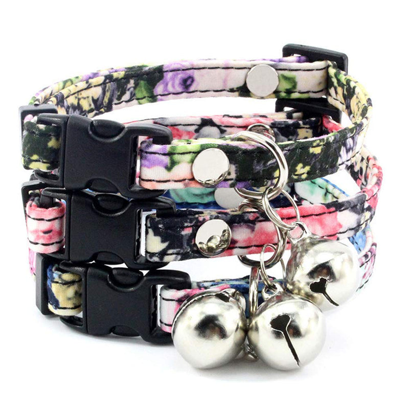 [Australia] - Benala Soft Comfortable Spring Floral Prints Dog cat Collar,Pet Dog Cat Safety Breakaway Collar with Bell Charm S:(neck 8-13") Red 