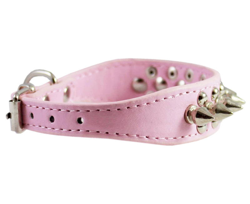 [Australia] - 8"-10" Pink Faux Leather Spiked Studded Dog Collar 7/8" Wide for Small/X-Small Breeds and Puppies 