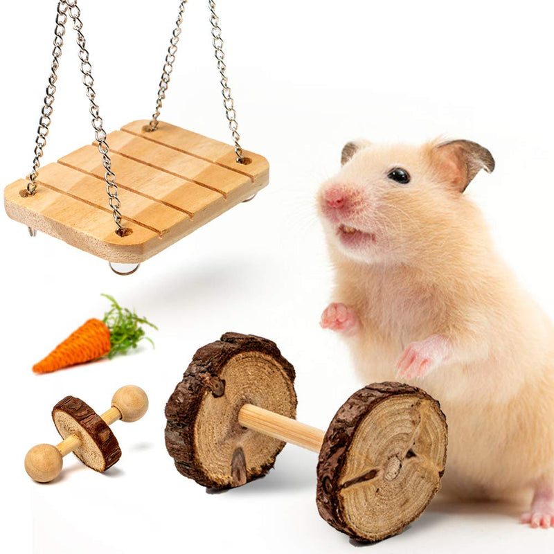 Labeol Hamster Chew Toys Small Animal Boredom Breakers Cage Accessories Pet 11 Pcs Natural Wooden Toys Hamster Ball Swing for Rat Guinea Pig Chinchilla Gerbils Rabbit Parrot Syrian Hamster - PawsPlanet Australia