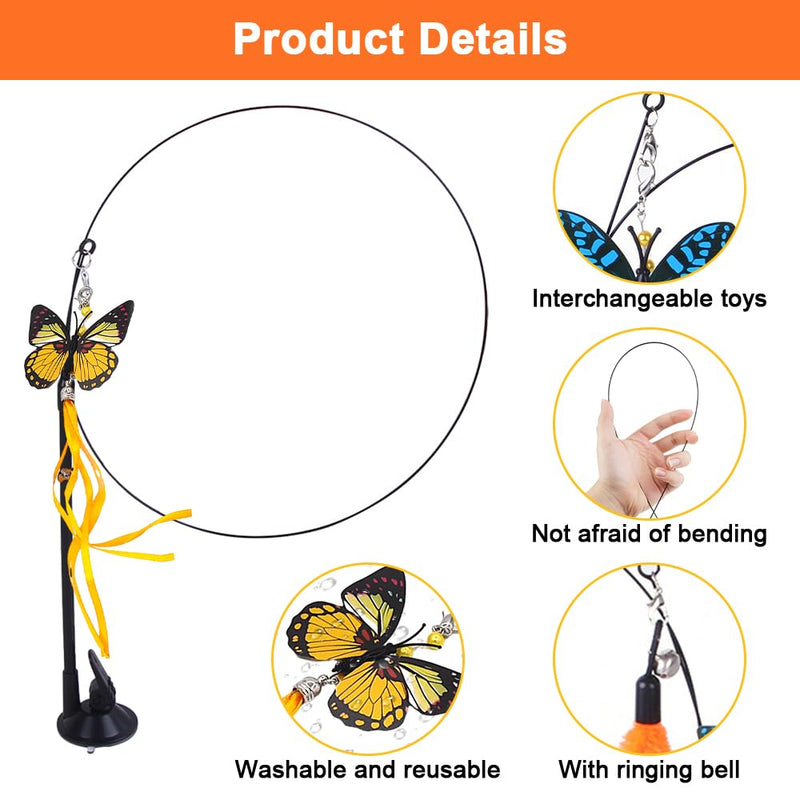 Pack of 11 interactive cat toys with feathers, cat fishing rod with feathers, cat toy fishing rod with suction cup, cat fishing rod suction cup with butterflies, feathers and beetles, for cats and kittens - PawsPlanet Australia