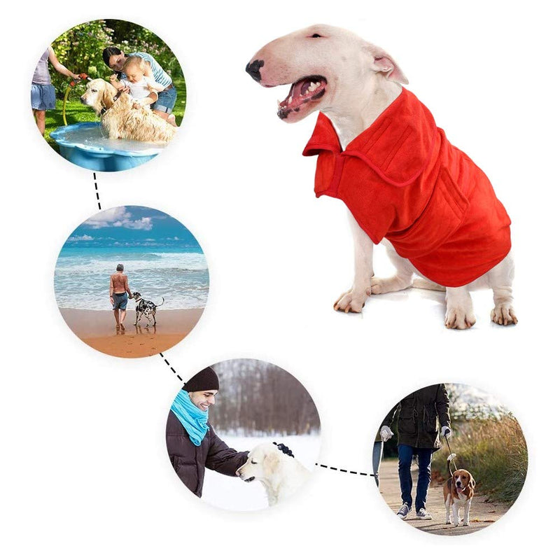 Absorbent Dog Bath Robe, Dog Microfibre Towel, Dog Puppy Drying Coat for Swimming or Rainy Walking, Adjustable Magic Tape in Neck Waistline - Back Length 51cm for Medium Dog «M» Back 51cm Red - PawsPlanet Australia