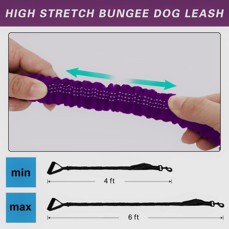 Soft Handle Leash,4-6FT Dog Bungee Leash,Heavy Duty Elastic Bungee Dog Leash,Reflective Nylon Training Leash with Soft Double Handle Padded,Suitable for Medium and Large Dogs (Purple, 4-6FT) Purple - PawsPlanet Australia