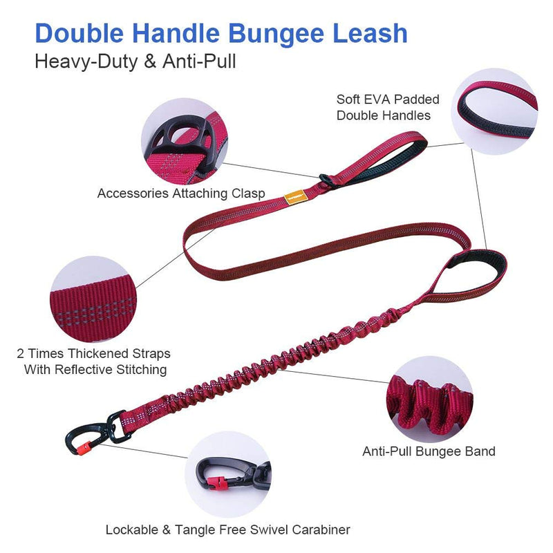 [Australia] - AdventureMore No Pull Choke Free Dog Halter Harness Leash Set - Dog Harness with Handle & 5 ft Double-Handle Shock Absorbing Bungee Dog Training Leash and Harness XL(chest 21-38 in, neck 23-35 in) Red 