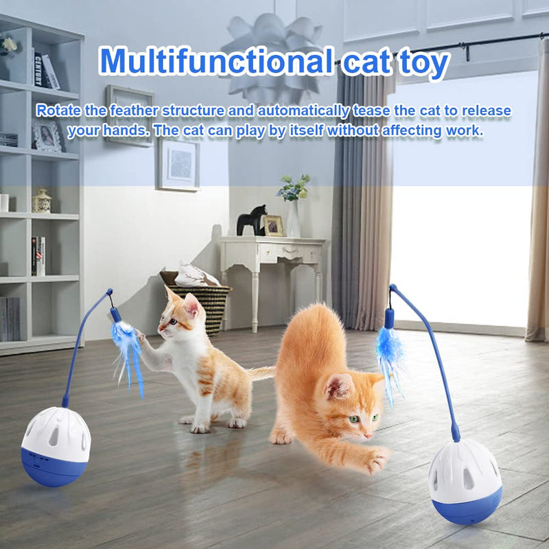 Automatic Cat Toys Interactive Cat Feather Toys, Pet Exercise Toys, Funny Swing Ball, Cat Exercise, Battery Operated, Cute Swing Ball with Feather, Cat Toy with Bird Sound Blue - PawsPlanet Australia