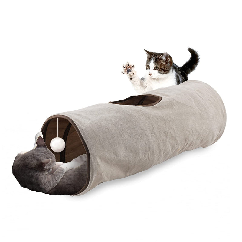 ALL FOR PAWS Cat Tunnel,Cat Tunnels for Indoor Cats,Collapsible,Linen Cloth,Cat Toys for Indoor Cats Interactive,Cat Hideout Tube 62cm Linen Cloth Tunnel - PawsPlanet Australia