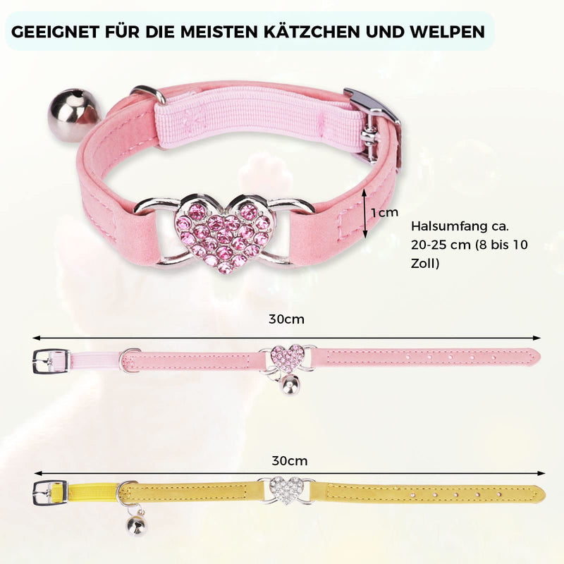 TAKUZA Cat Collar Pack of 2, Adjustable Cat Collar, Cat Collars with Bell, Cat Collar with Bling, Cat Collar with Safety Clasp, for Small Dogs Cats (Pink + Yellow) - PawsPlanet Australia