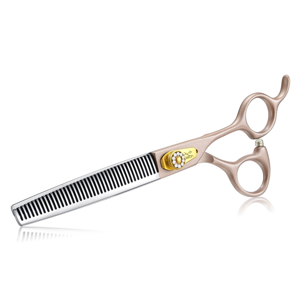 JASON professional grooming scissors for dogs - 40 teeth thinning scissors made of Japanese 440C stainless steel 7 inch dog scissors with ergonomic handle, rose gold 7" blender - PawsPlanet Australia