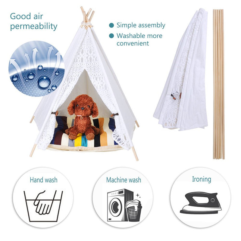 Miyare Pet Teepee Dog Cat Play House Portable Washable Pet Bed for Dog Cat Lace Style (Not Including Mats) (L, Lace) … - PawsPlanet Australia