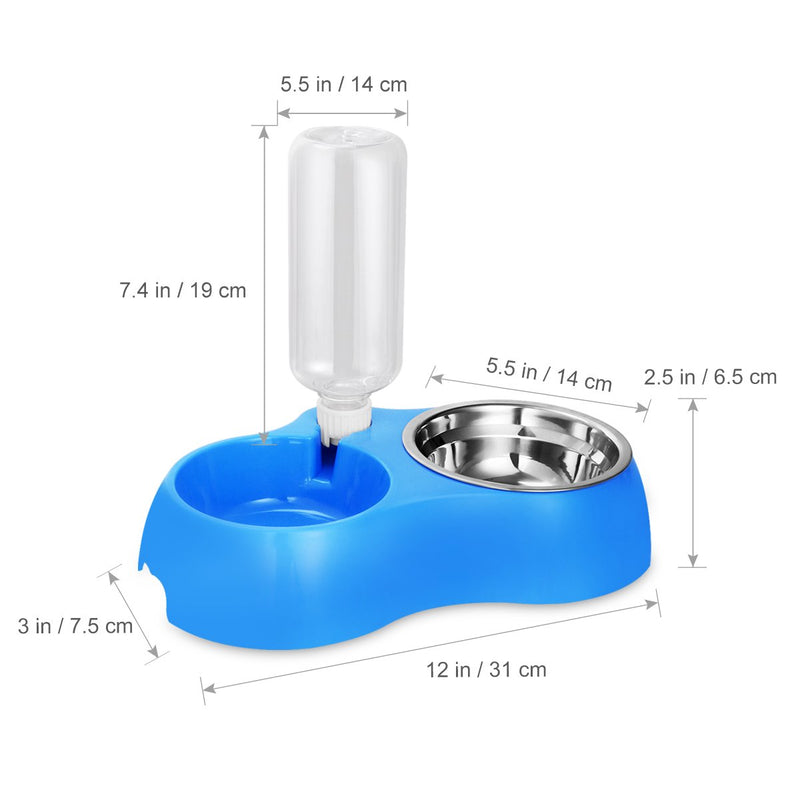 [Australia] - UEETEK Dual Pets Bowls,Detachable Stainless Steel Dog Bowl with Non-slip No Spill Base,Pets Food Water Bowl Feeder with Automatic Water Bottle for Small Medium Dogs Cats 