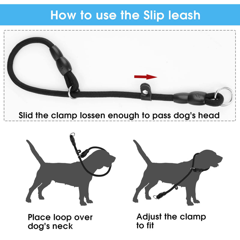 TIESOME Slip Collar Dog Training Choke Collar, Round Nylon Rope Collar No Pull P-Collar for Small Medium Large Dogs (Black M) Black M - PawsPlanet Australia