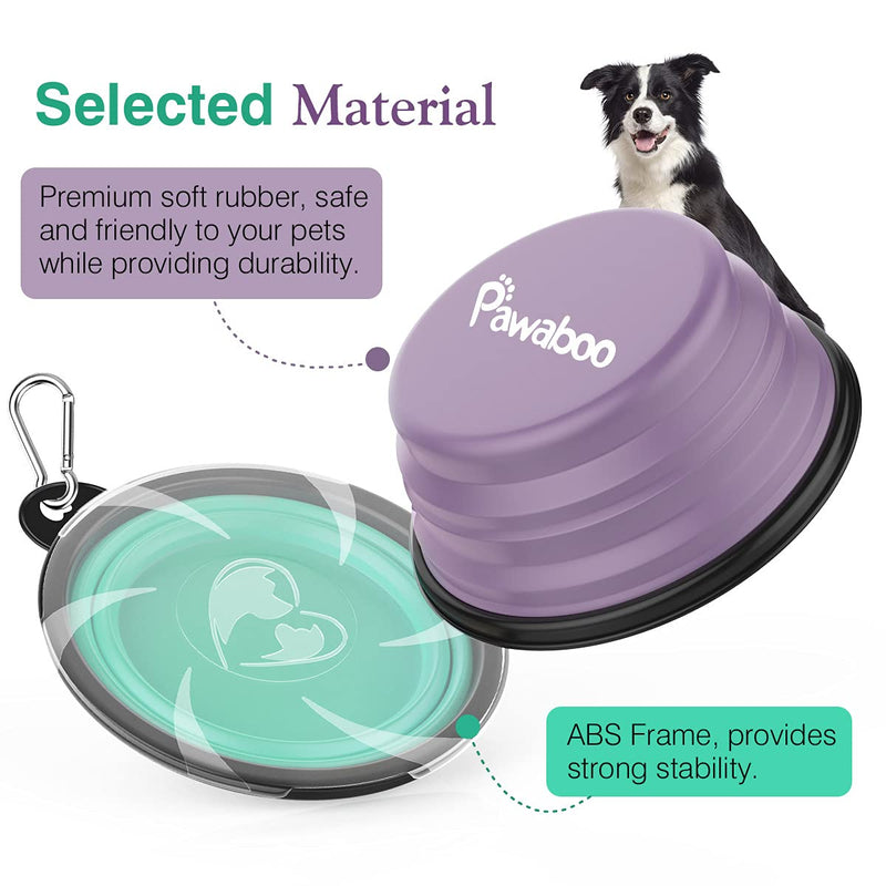 Pawaboo Collapsible Dog Bowls 2 Pack, Silicone Feeding Watering Bowls with Lids & Carabiners for Dogs Cats, Portable Collapsable Water Feeder Food Bowl for Walking Traveling Home Use 450ml A Violet+Turquoise - PawsPlanet Australia