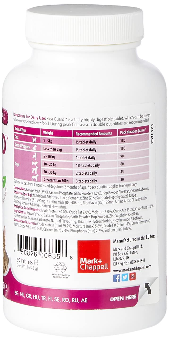 VetIQ Flea Guard, 90 Tablets, Flea Treatment for Dogs & Cats Keeps Fleas, Ticks & Mosquitoes Away, Natural Flea Treatment With B Vitamins & Garlic, Dog & Cat Flea Treatment For Healthy Skin & Coat - PawsPlanet Australia