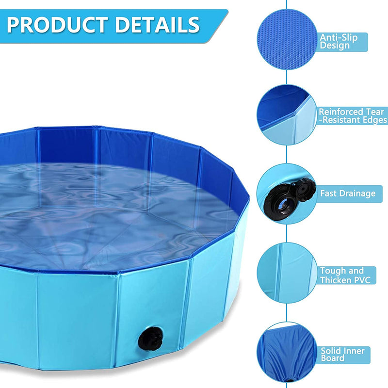 Dyna-Living Pet Paddling Pool Foldable Swimming Pool for Dogs Cats Kids Puppy Bathing Tub Portable PVC Non-Slip Pet Kid Foldable Pool for Indoor Patio Yard Garden - PawsPlanet Australia