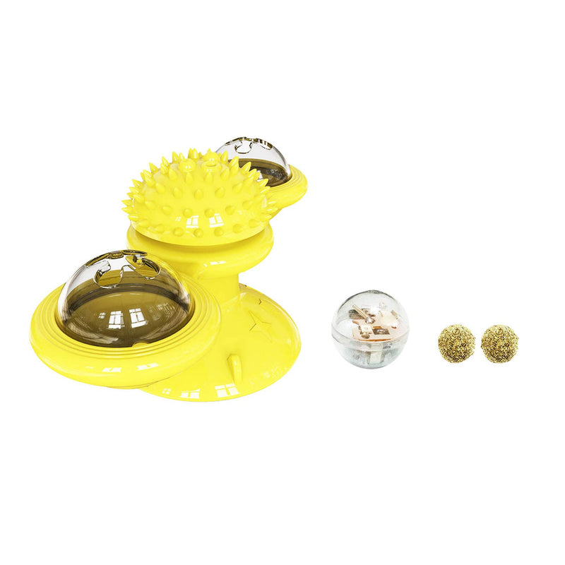 Suhaco Windmill Cat Toys, Interactive Teasing Cat Toy, Turntable Rotating Portable Pet Toys, Wall Mount Cat Spinner with Rotatable Ball Toy (Yellow) Yellow - PawsPlanet Australia