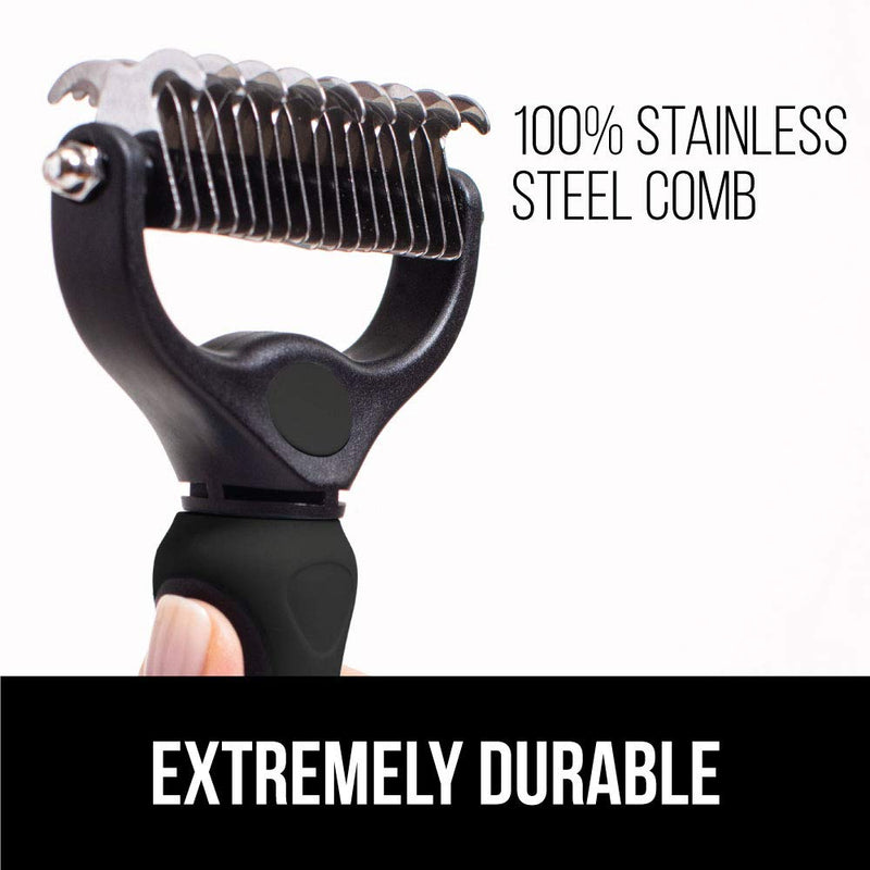 Gorilla Grip Comfort Handle Dematting and Deshedding Stainless Steel Gentle Pet Grooming Rake Brush, Prevents Mats and Tangles, 2 Sided Dog Fur Hair Comb, Groom Undercoat Haired Cats and Dogs, Black 1 - PawsPlanet Australia